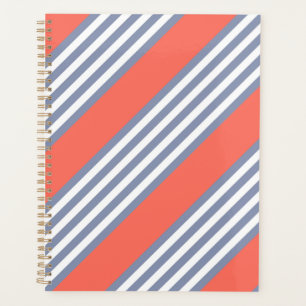 Blue-grey five stripe pattern with living coral planner