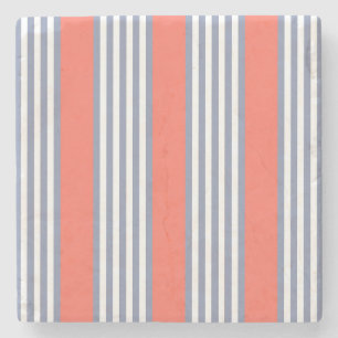 Blue-grey five stripe pattern with living coral stone coaster