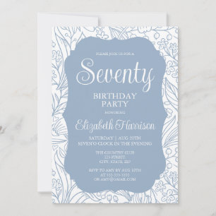 Blue Grey Flora Woman 70th Birthday Party Invitation