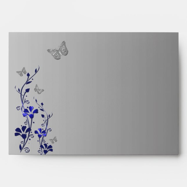 Blue, Grey Floral Butterfly Envelope for 5"x7" (Front)