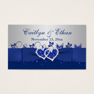 Blue, Grey Floral, Hearts Wedding Favour Tag