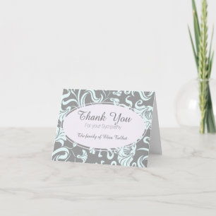 Blue Grey Floral Pattern Sympathy Thank You 2 card