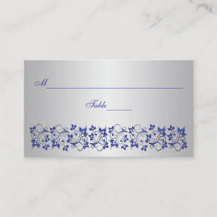 Blue, Grey Floral Place Card