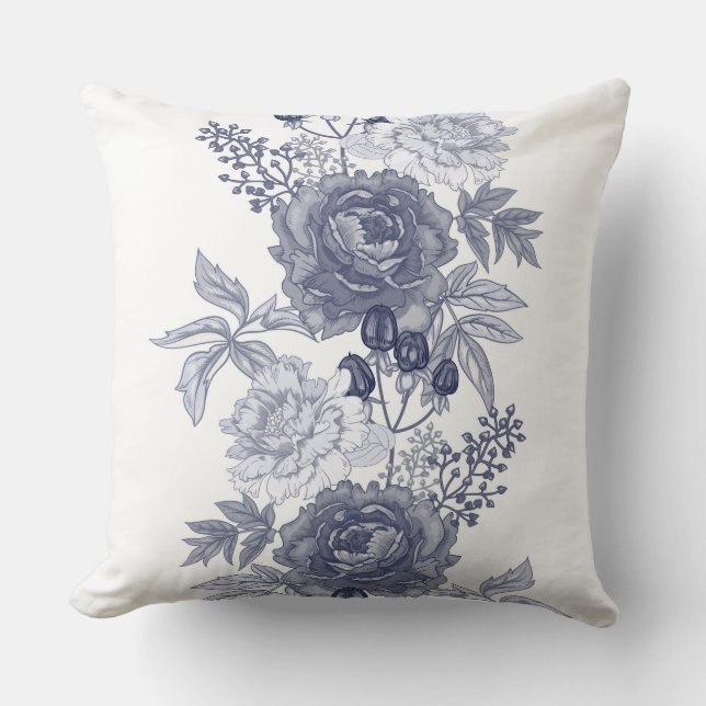 Blue Grey Floral/ Plaid Pillow (Front)