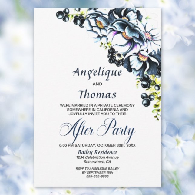 Blue Grey Floral Wedding Reception Invitation (Creator Uploaded)