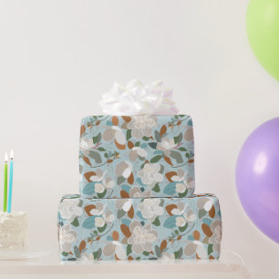 Blue Grey Floral Winter Magnolia Wrapping Paper