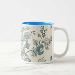 Blue Grey Flowers Mug