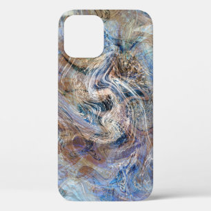 Blue Grey Fluid Marbling Illustration iPhone 12 Case
