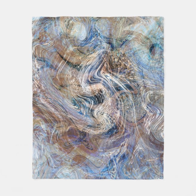 Blue Grey Fluid Marbling Illustration Fleece Blanket (Front)