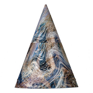 Blue Grey Fluid Marbling Illustration Party Hat