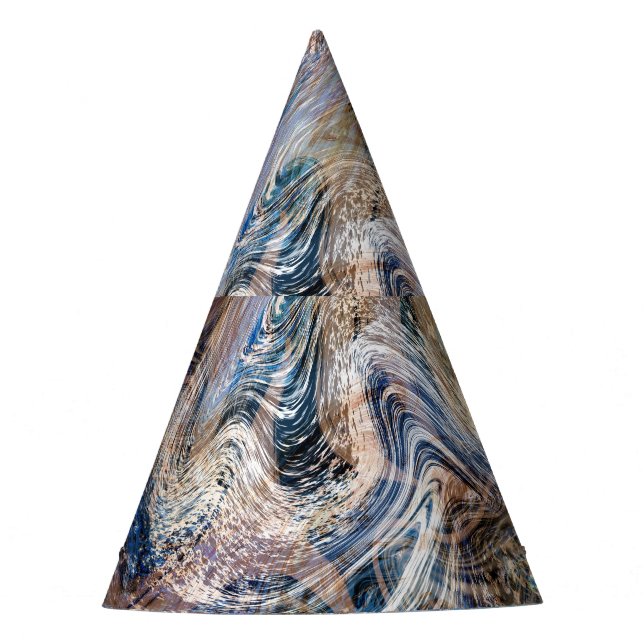 Blue Grey Fluid Marbling Illustration Party Hat (Front)
