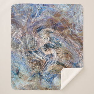 Blue Grey Fluid Marbling Illustration Sherpa Blanket