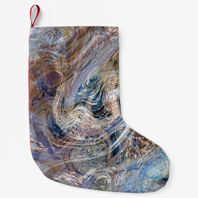 Blue Grey Fluid Marbling Illustration Small Christmas Stocking (Front)
