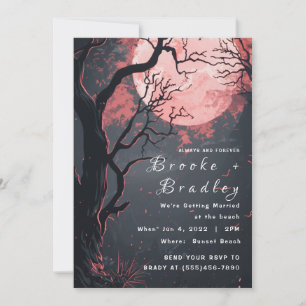 Blue‑Grey Forest & Pink Moon Gothic Wedding Invitation