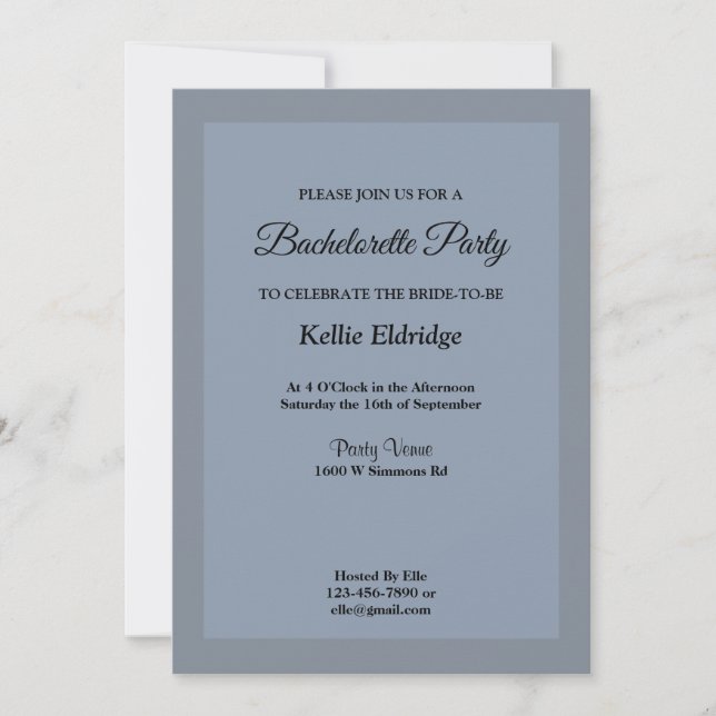 Blue/Grey Framed Bachelorette Party Invitation (Front)