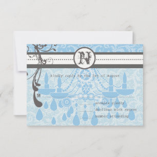 Blue & Grey Funky Swirls Wedding RSVP Card