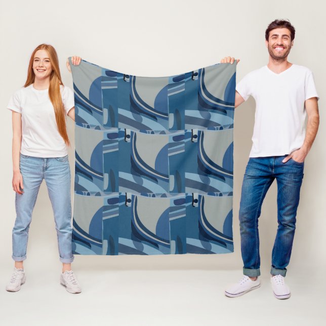 Blue Grey Geometric Abstract  Fleece Blanket (In Situ)