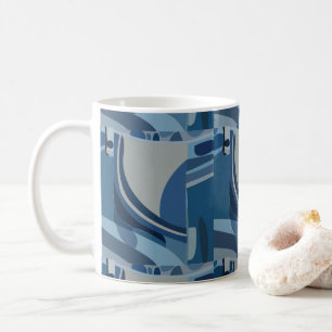 Blue Grey Geometric Abstract Pattern Coffee Mug