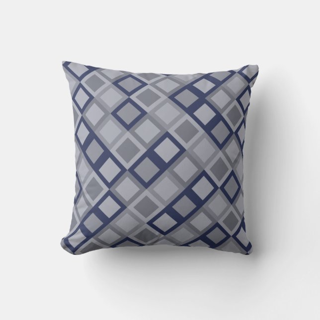 Blue & Grey Geometric Pattern Throw Pillow (Front)