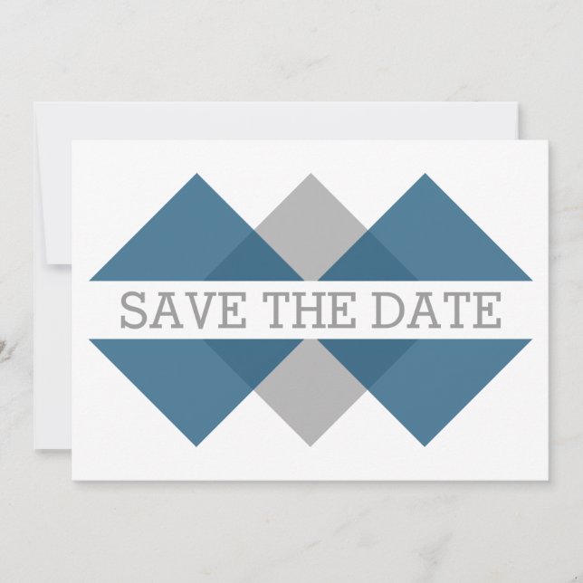 Blue Grey Geometric Triad Save the Date Invite (Front)