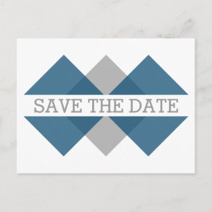 Blue Grey Geometric Triad Save the Date Postcard