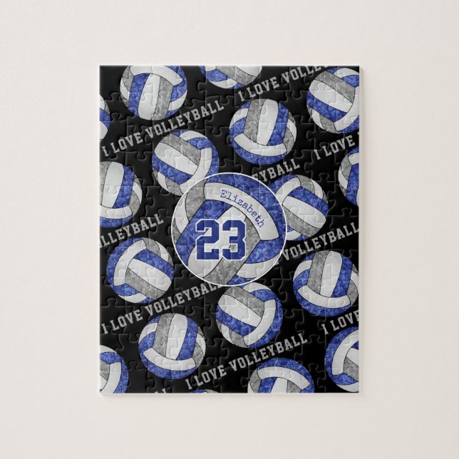 blue grey girls I love volleyball personalised Jigsaw Puzzle (Vertical)