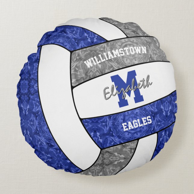 blue grey girls volleyball sports room round cushion (Front)