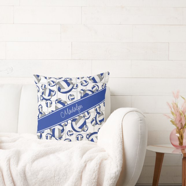 blue grey girly team colours volleyballs net accen cushion (Couch)