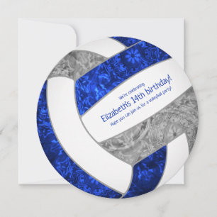 blue grey girly volleyball birthday party announcement
