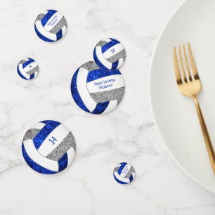 blue grey girly volleyball birthday party confetti