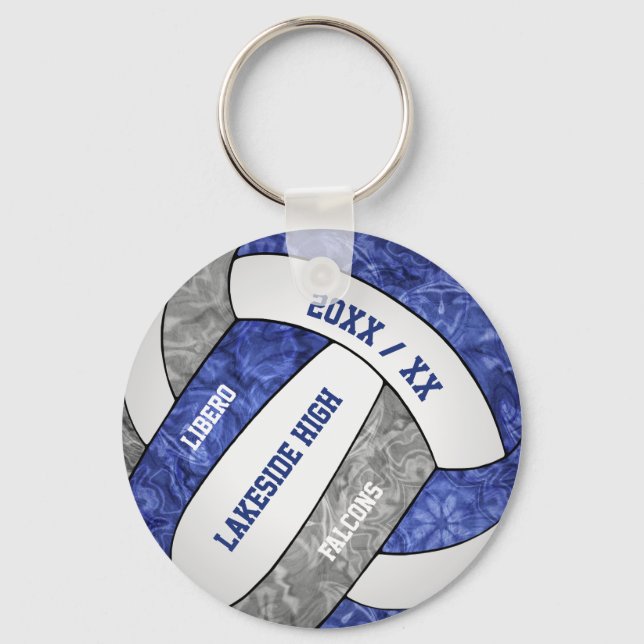 blue grey girly volleyball school mascot name key ring (Front)