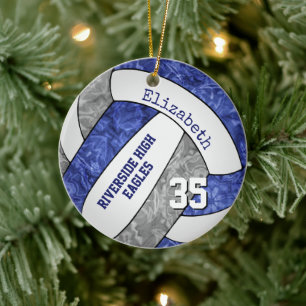 blue grey girly volleyball team colours ceramic tree decoration