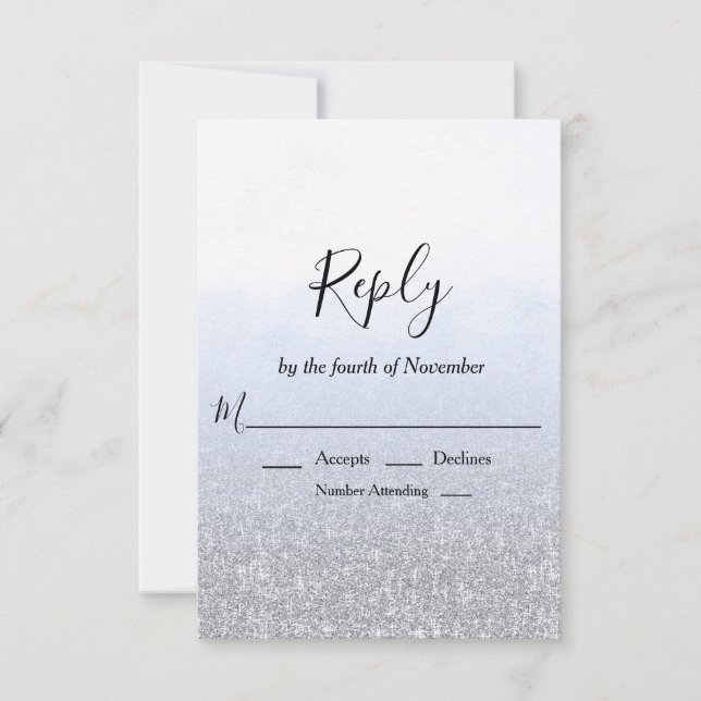 Blue Grey Glitter Wedding RSVP Card (Front)