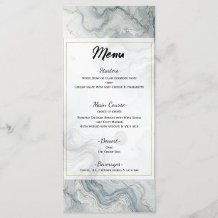 Blue Grey Gold Beach Watercolor Wedding Menu