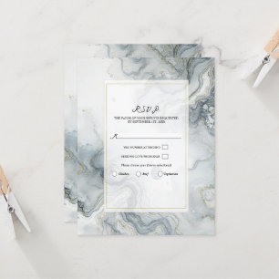 Blue Grey & Gold Beachy Watercolor Beach RSVP Invitation