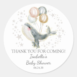 Blue Grey Gold Cute Whale Baby Shower Classic Round Sticker