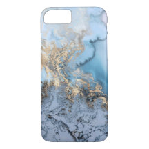 Blue Grey Gold Modern Marble Texture Barely There