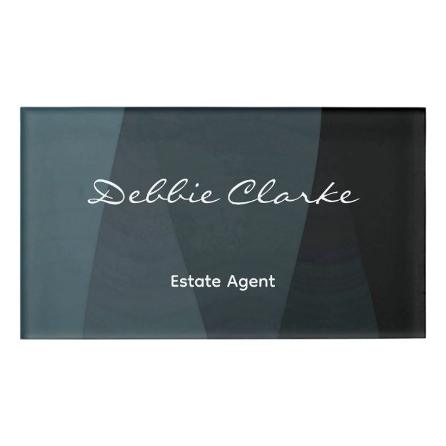 Blue grey gradient waves pattern name tag (Front)