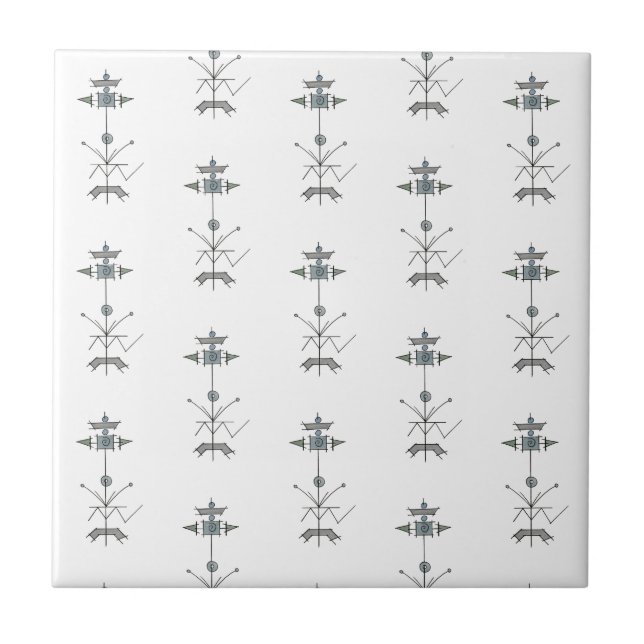 Blue Grey Green Geometric-Modern Pattern Tile (Front)