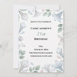 Blue Grey Greenery Milestone Birthday Invitation