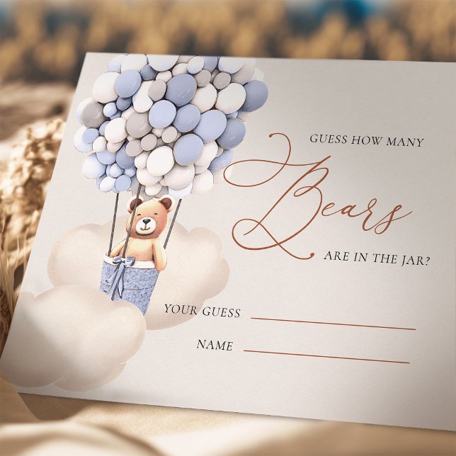 Blue Grey Guess How Many Bears Balloons Tickets Enclosure Card (Creator Uploaded)