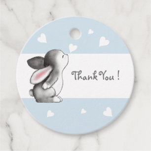 Blue Grey Heart Bunny Baby Shower Favour Tags