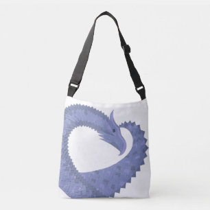 Blue-grey heart dragon on white crossbody bag
