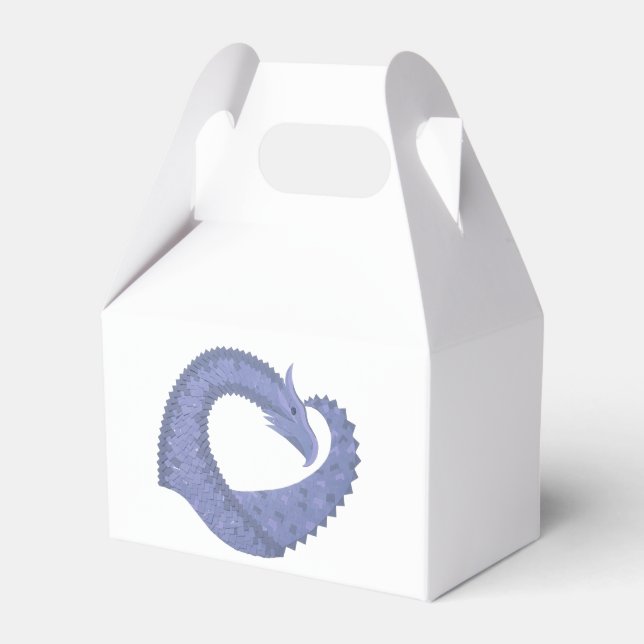 Blue-grey heart dragon on white favour box (Front Side)