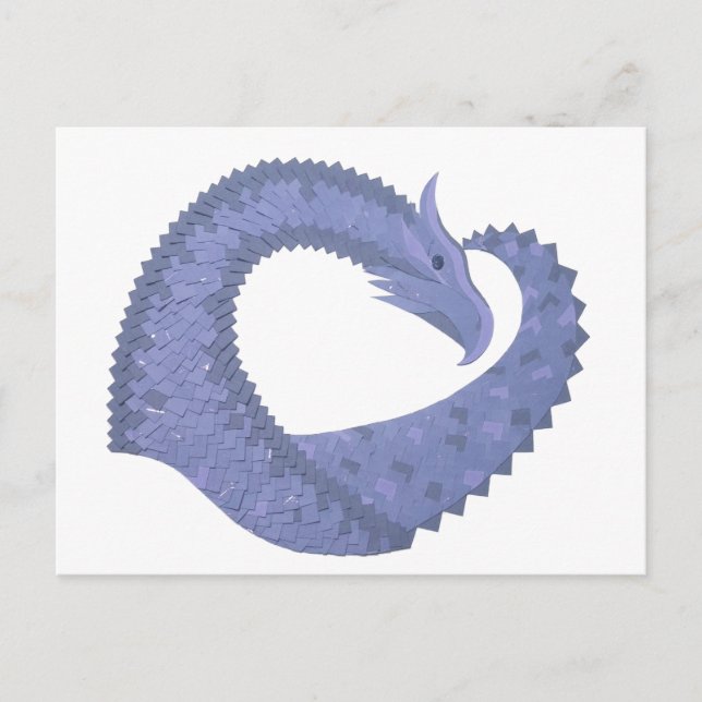 Blue-grey heart dragon on white postcard (Front)