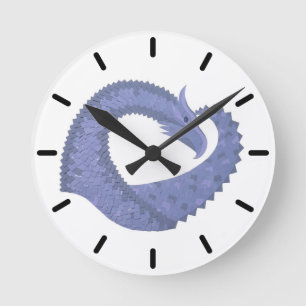 Blue-grey heart dragon on white round clock