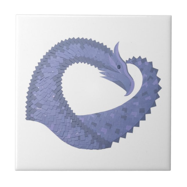 Blue-grey heart dragon on white tile (Front)