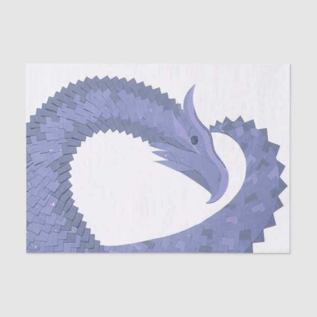 Blue-grey heart dragon on white tissue paper (Front)