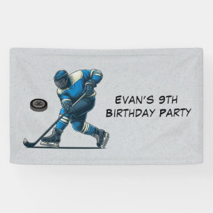Blue Grey Hockey Player Birthday Party Banner