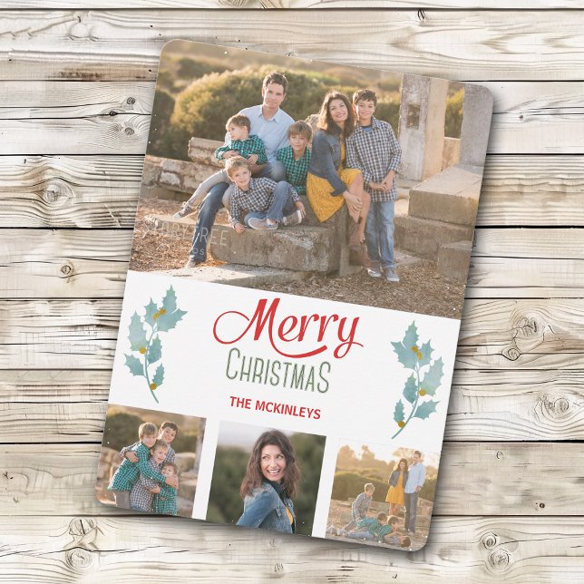 Blue Grey Holly Sprig Photo Template Christmas (Creator Uploaded)